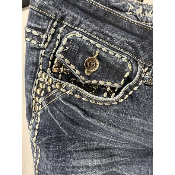 LA Idol USA Women’s Jeans Embellished Flap Pockets Blue Stitching Sz 5 EUC - Picture 11 of 16